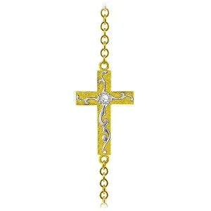 0.05 Carat 14K Solid Yellow Gold Cross Bracelet Natural Diamond
