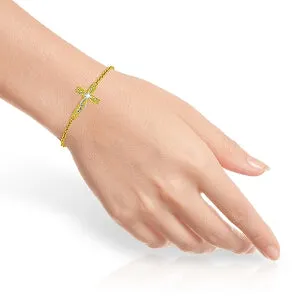 0.05 Carat 14K Solid Yellow Gold Cross Bracelet Natural Diamond