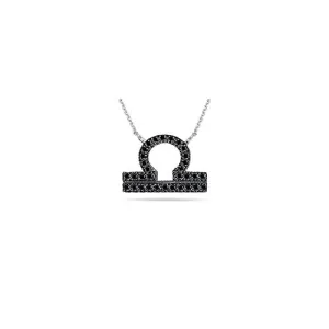 0.42 Cts Black Diamond Libra Zodiac Pendant in Silver