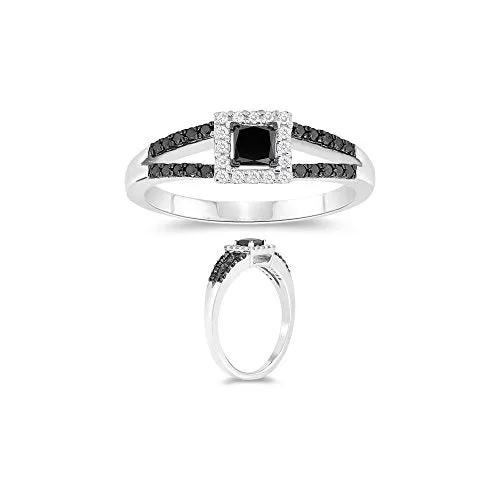 0.55 Cts Black & White Diamond Ring in 10K White Gold
