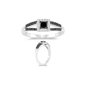 0.55 Cts Black & White Diamond Ring in 10K White Gold
