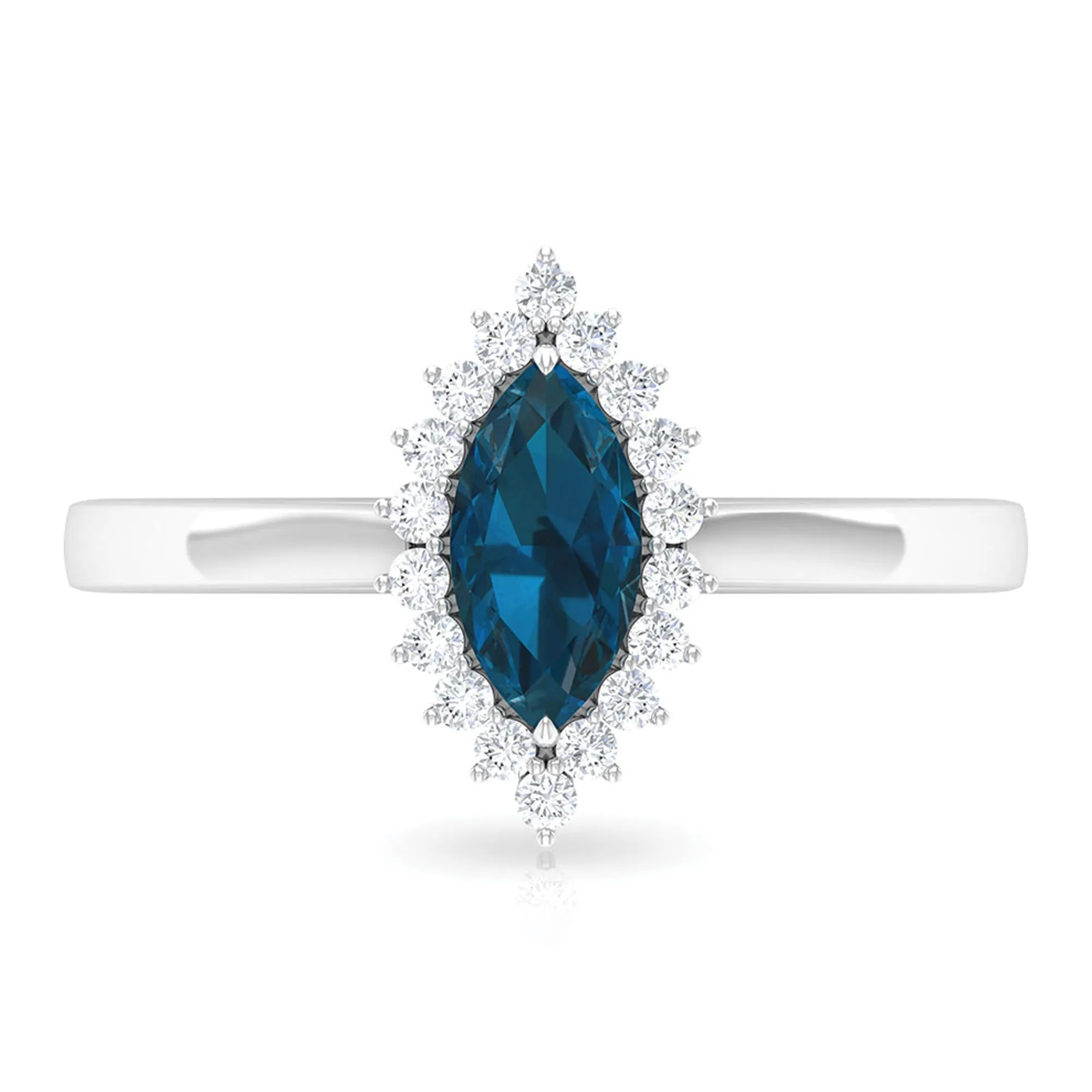 1 CT Marquise Cut London Blue Topaz Ring with Diamond Halo