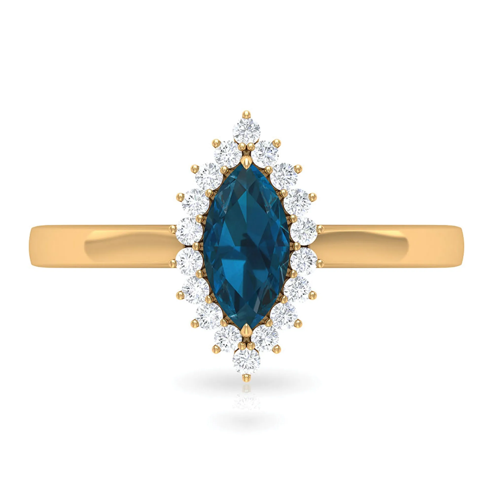 1 CT Marquise Cut London Blue Topaz Ring with Diamond Halo