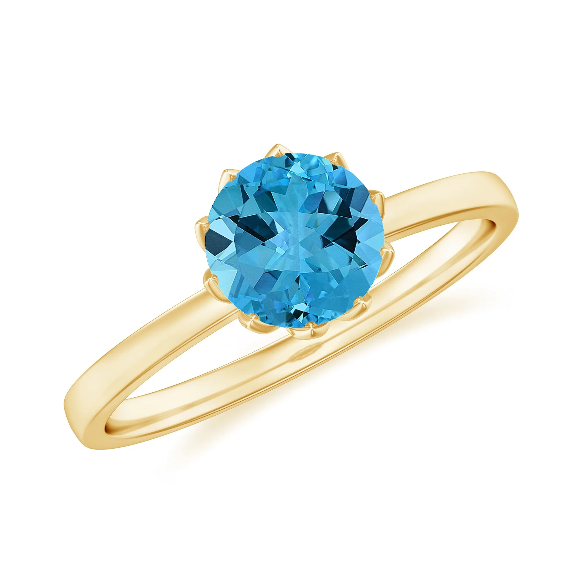 1 CT Swiss Blue Topaz Solitaire Ring in Lotus Basket Setting