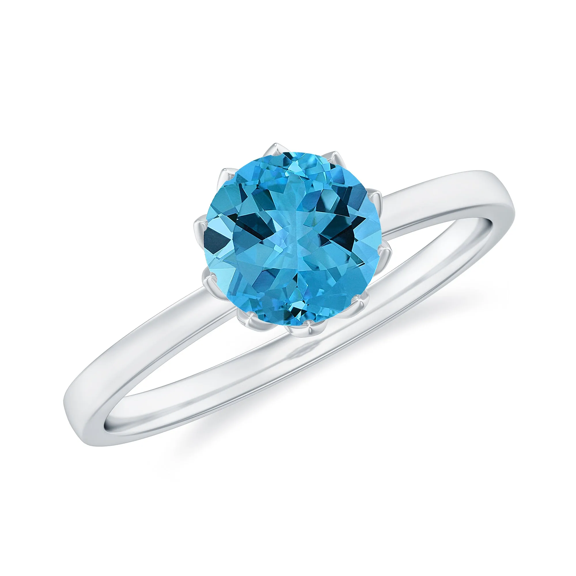 1 CT Swiss Blue Topaz Solitaire Ring in Lotus Basket Setting