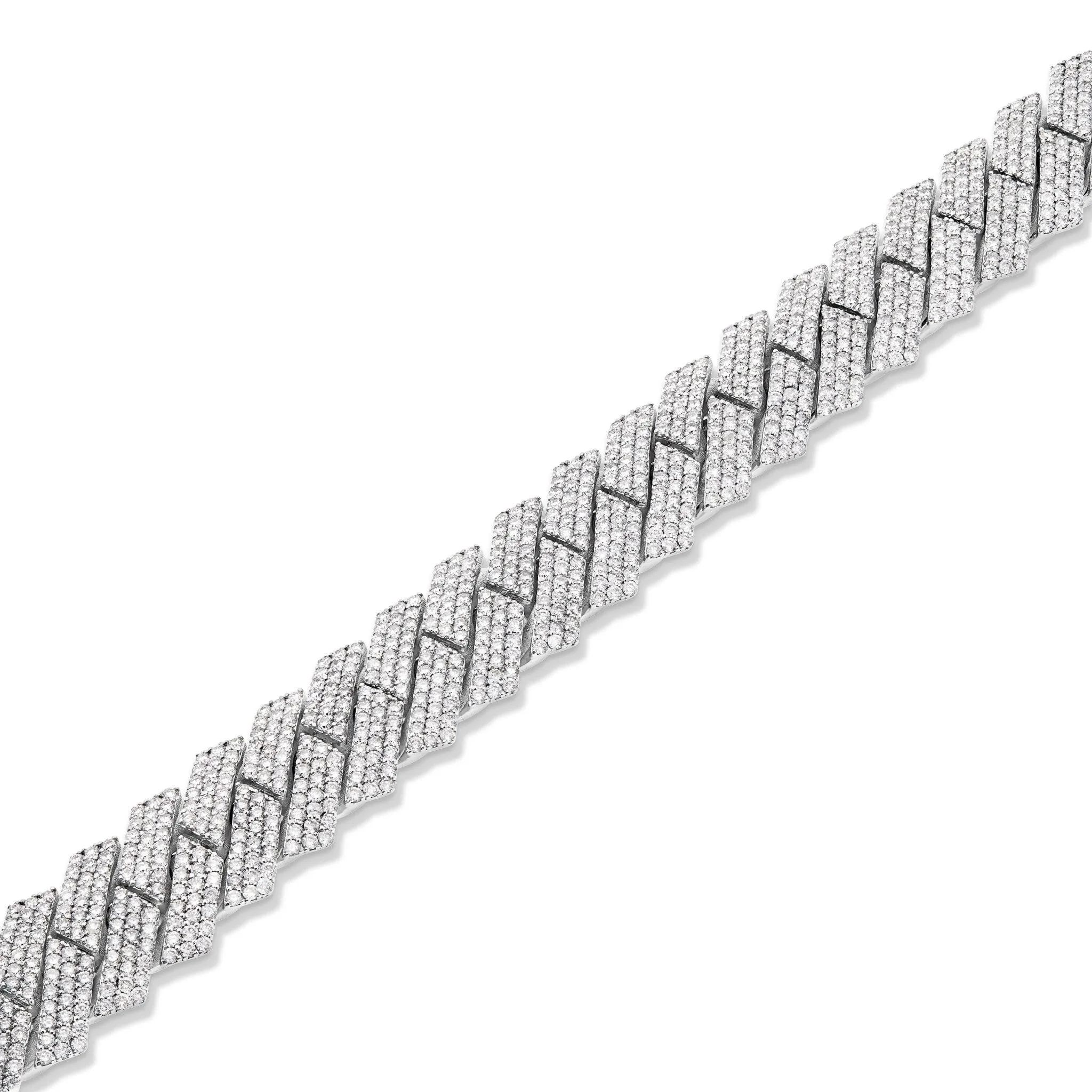 10K White Gold 16.69ct Flower set Diamond 13mm Cuban Bracelet