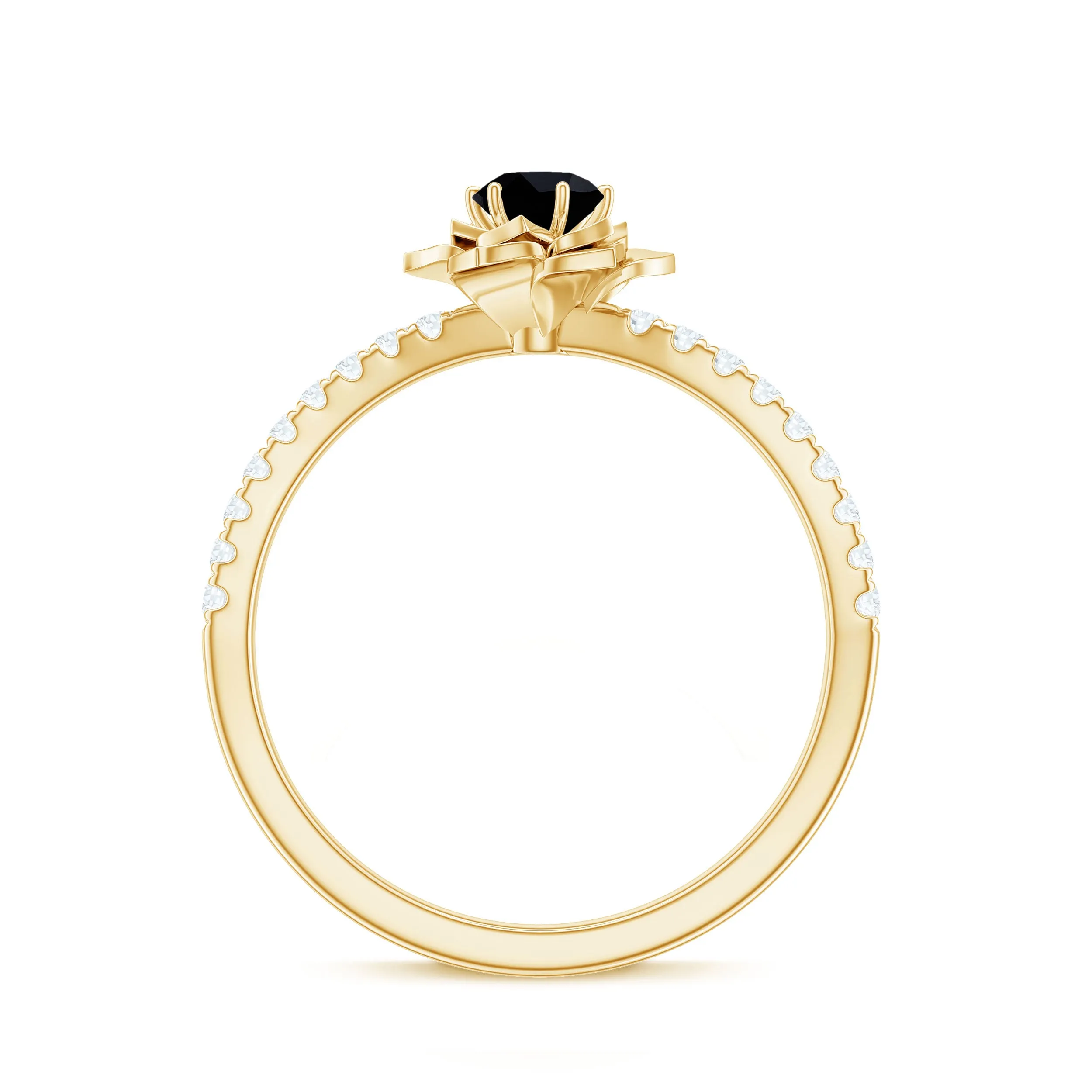 1/2 CT Black Spinel and Diamond Flower Engagement Ring