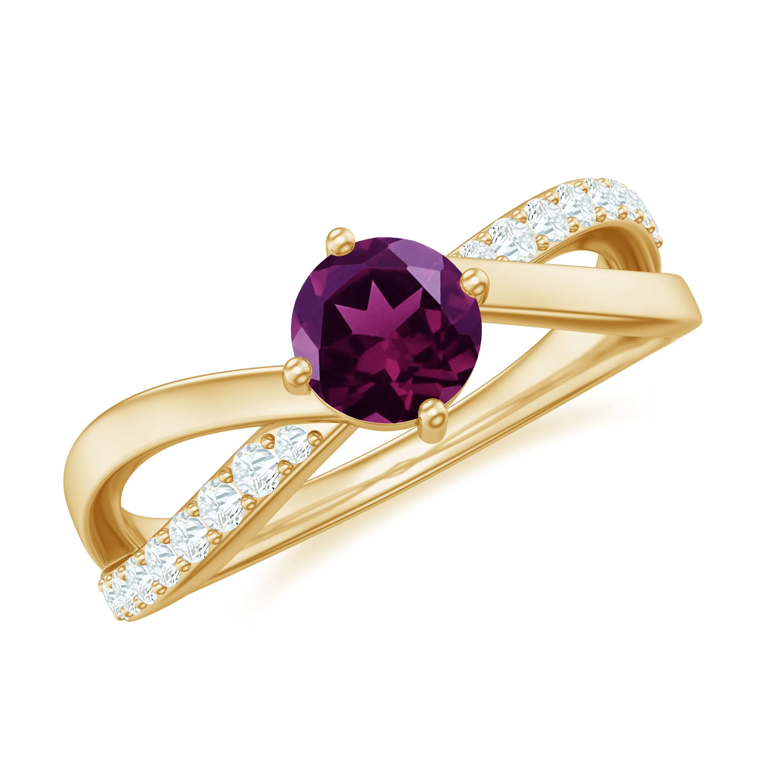 1/2 CT Rhodolite Solitaire and Diamond Infinity Ring