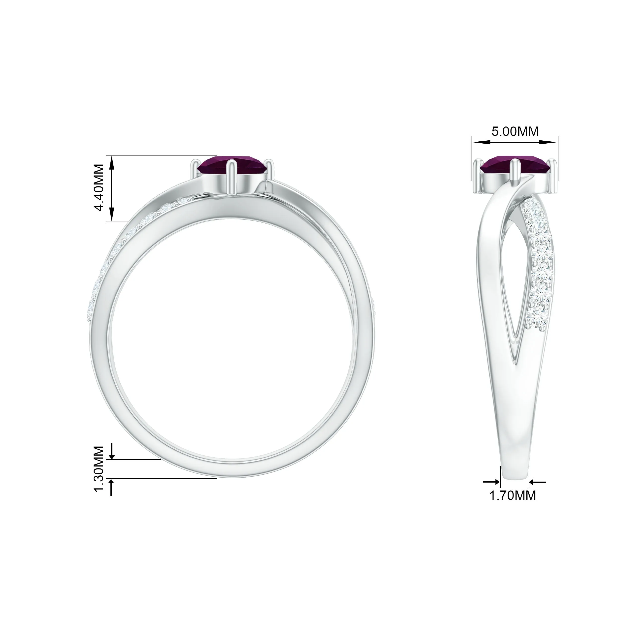 1/2 CT Rhodolite Solitaire and Diamond Infinity Ring