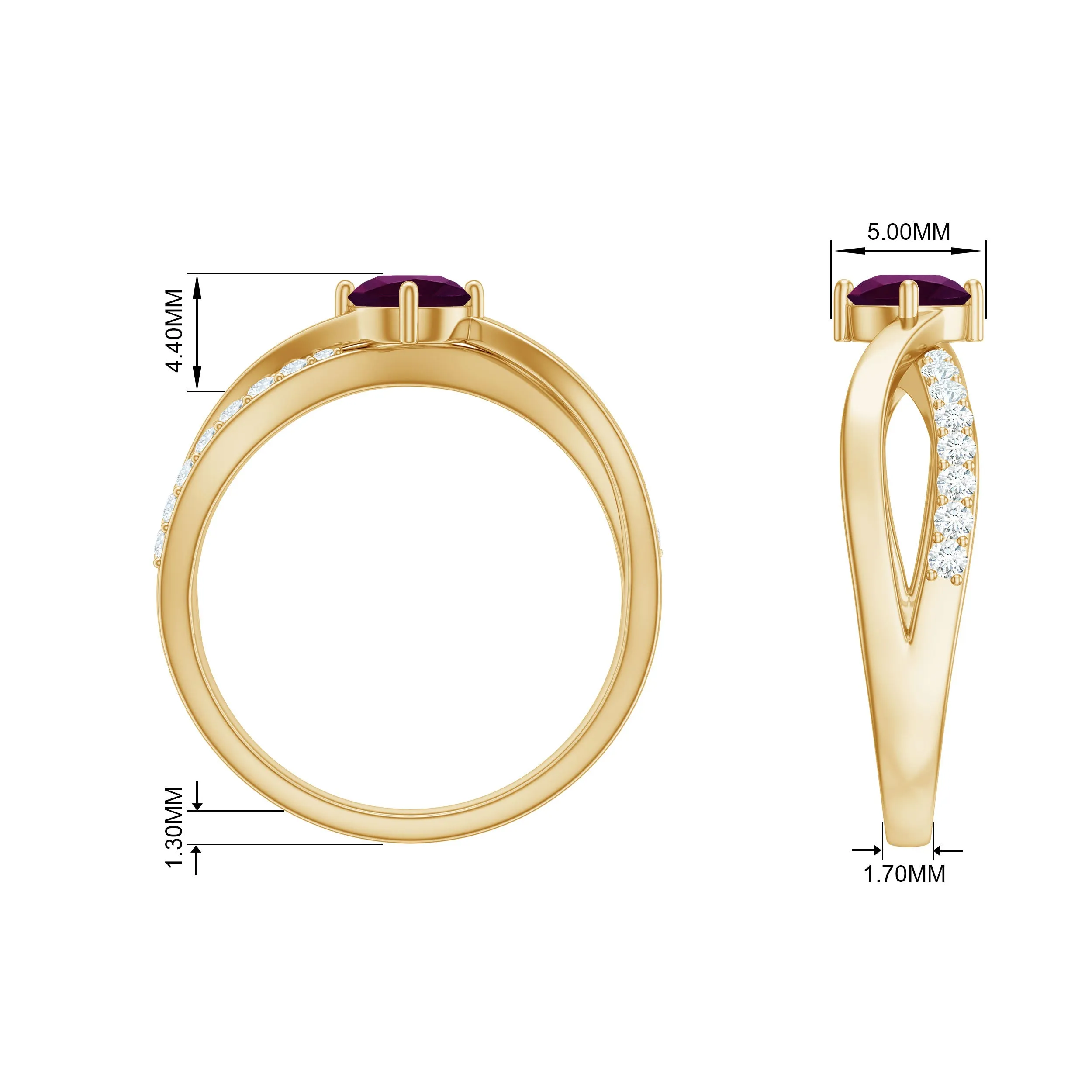 1/2 CT Rhodolite Solitaire and Diamond Infinity Ring