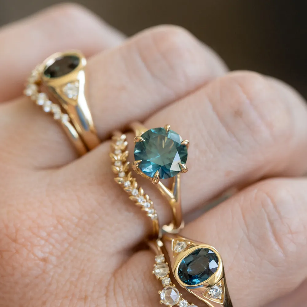 1.26ct Oval Green Untreated Montana Sapphire Signet Style Ring with Diamonds in 14k Yellow Gold