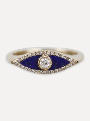 14K Eye Signet Ring - Lapis & Diamond