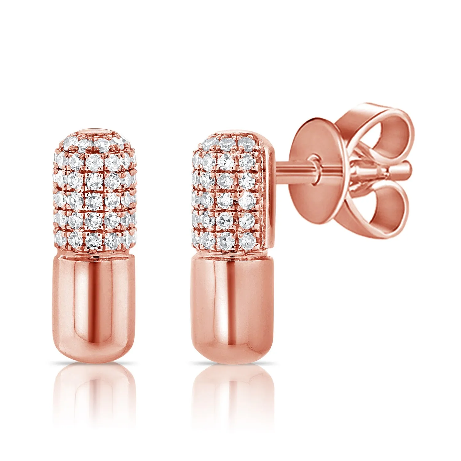 14K Gold & Diamond Pill Stud Earrings - 0.27ct