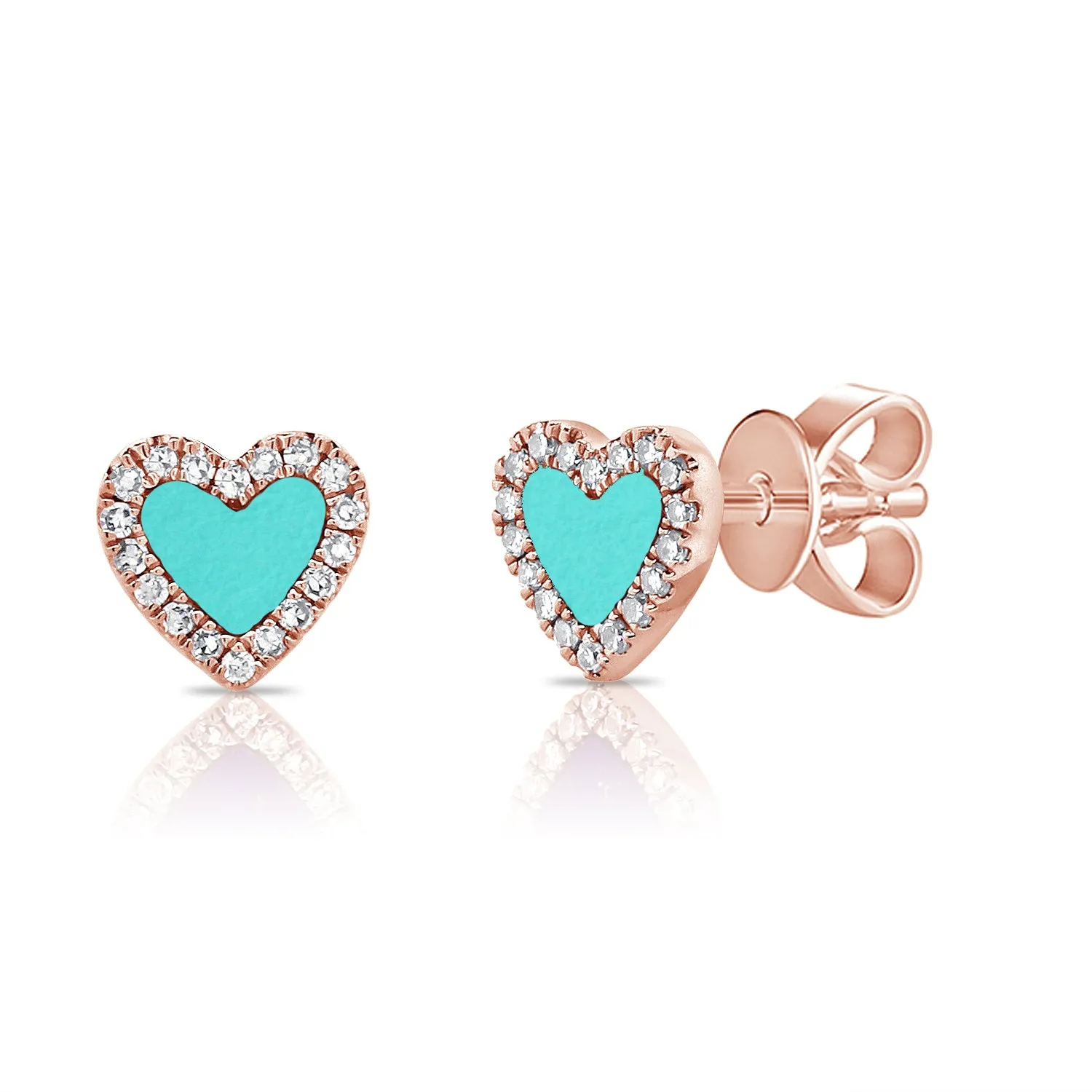 14k Gold & Diamond Turquoise Heart Earrings