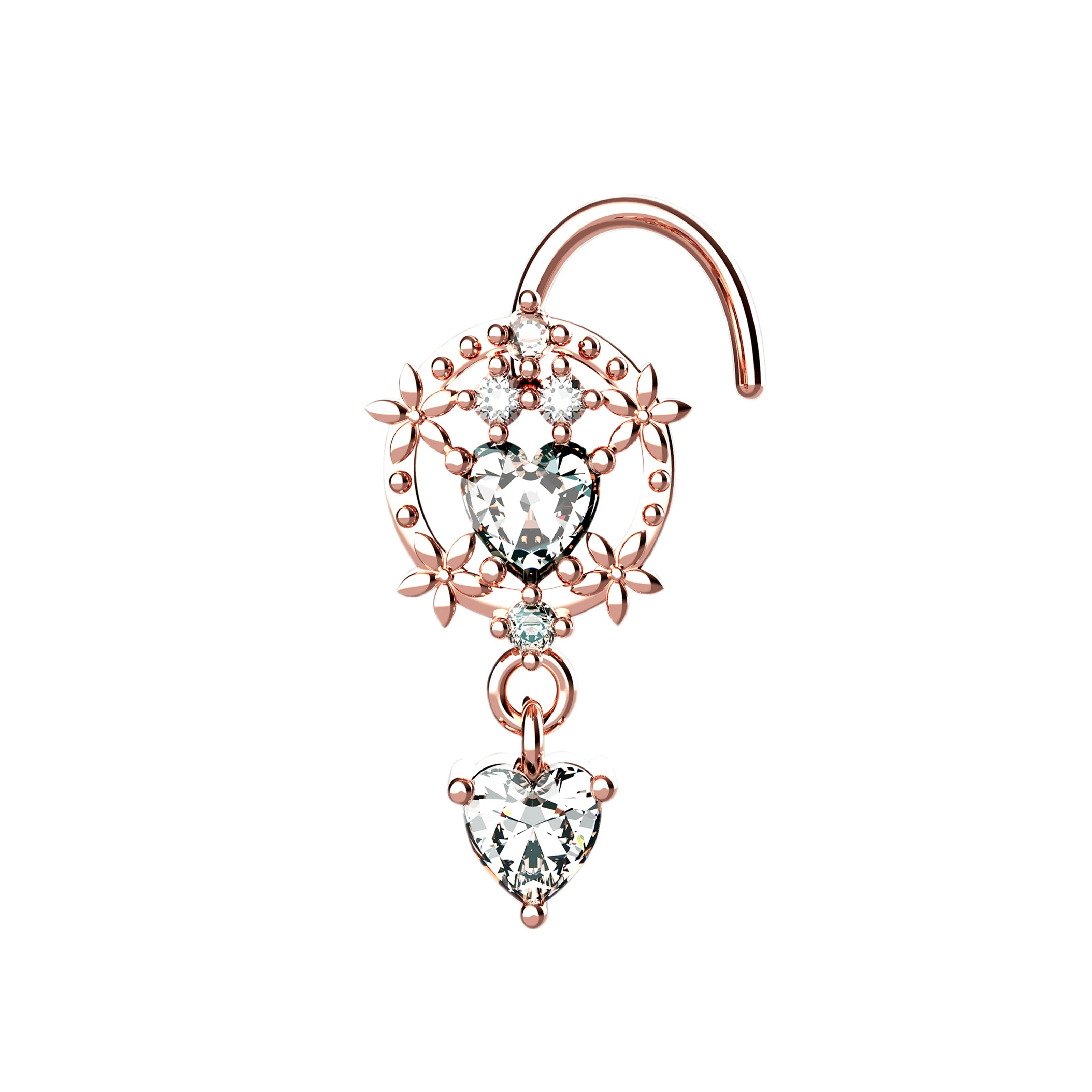 14k Gold & Silver Nose Ring Stud – Dangle Piercing Jewelry