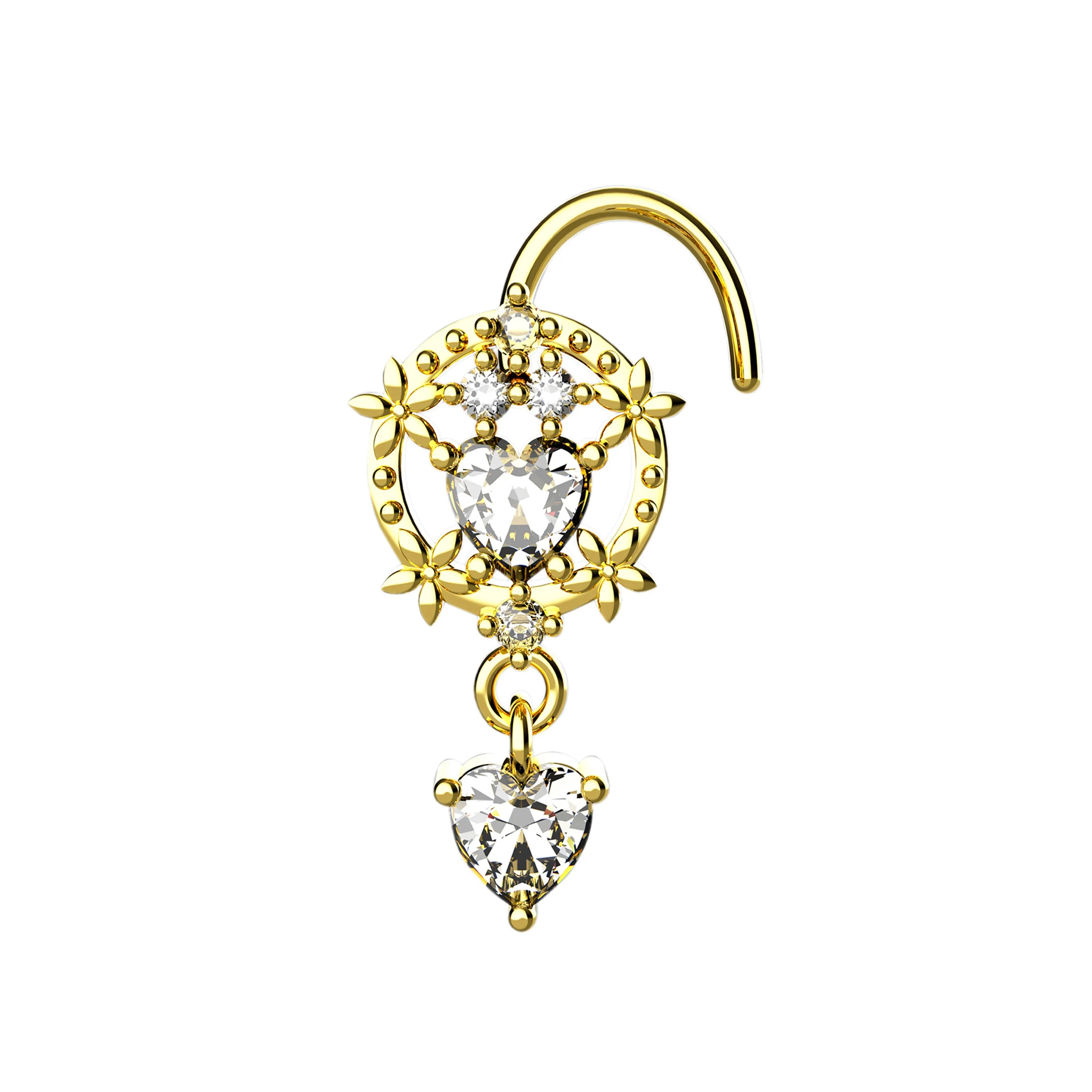 14k Gold & Silver Nose Ring Stud – Dangle Piercing Jewelry
