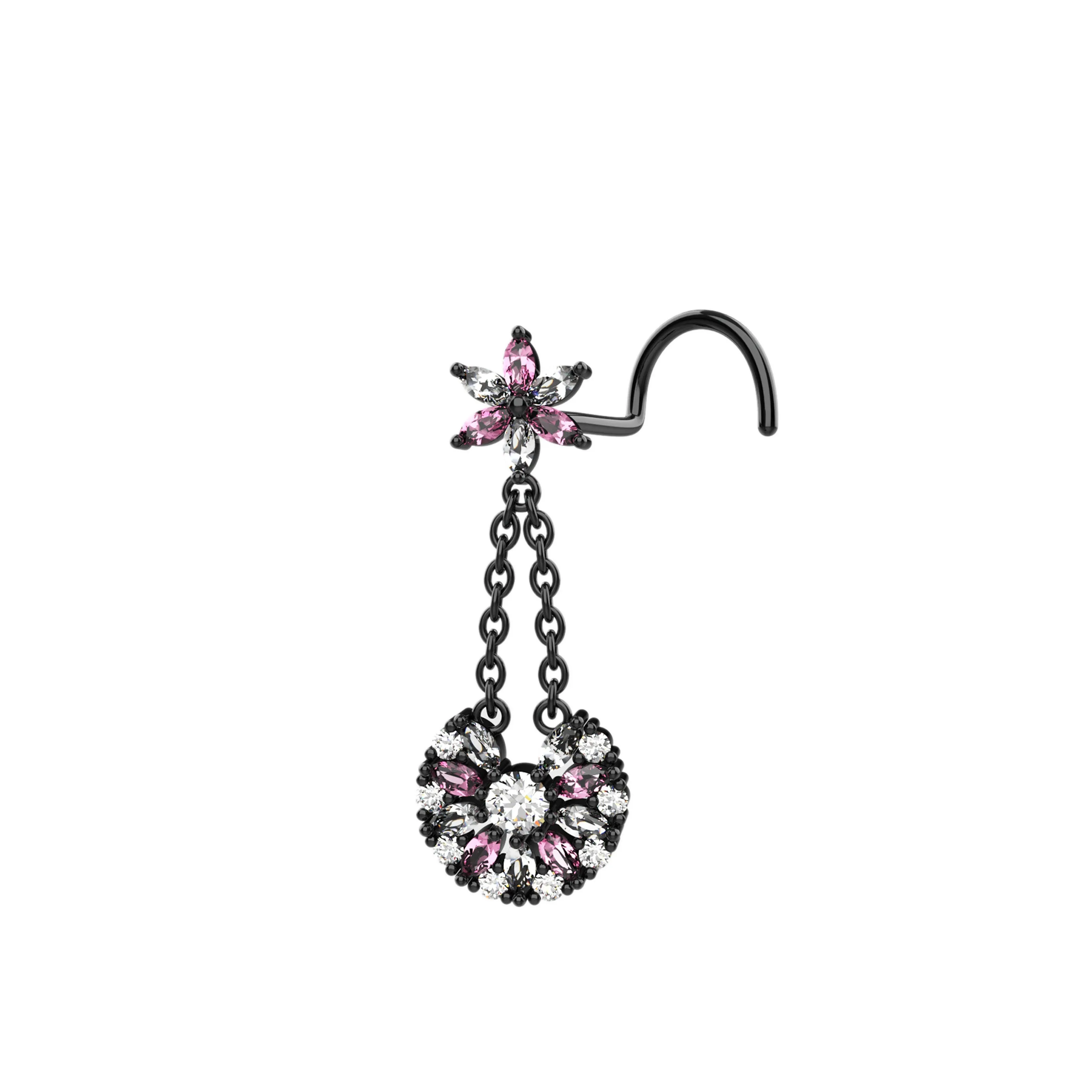 14k Gold Chain Dangle Nose Stud – Elegant Nose Piercing Jewelry