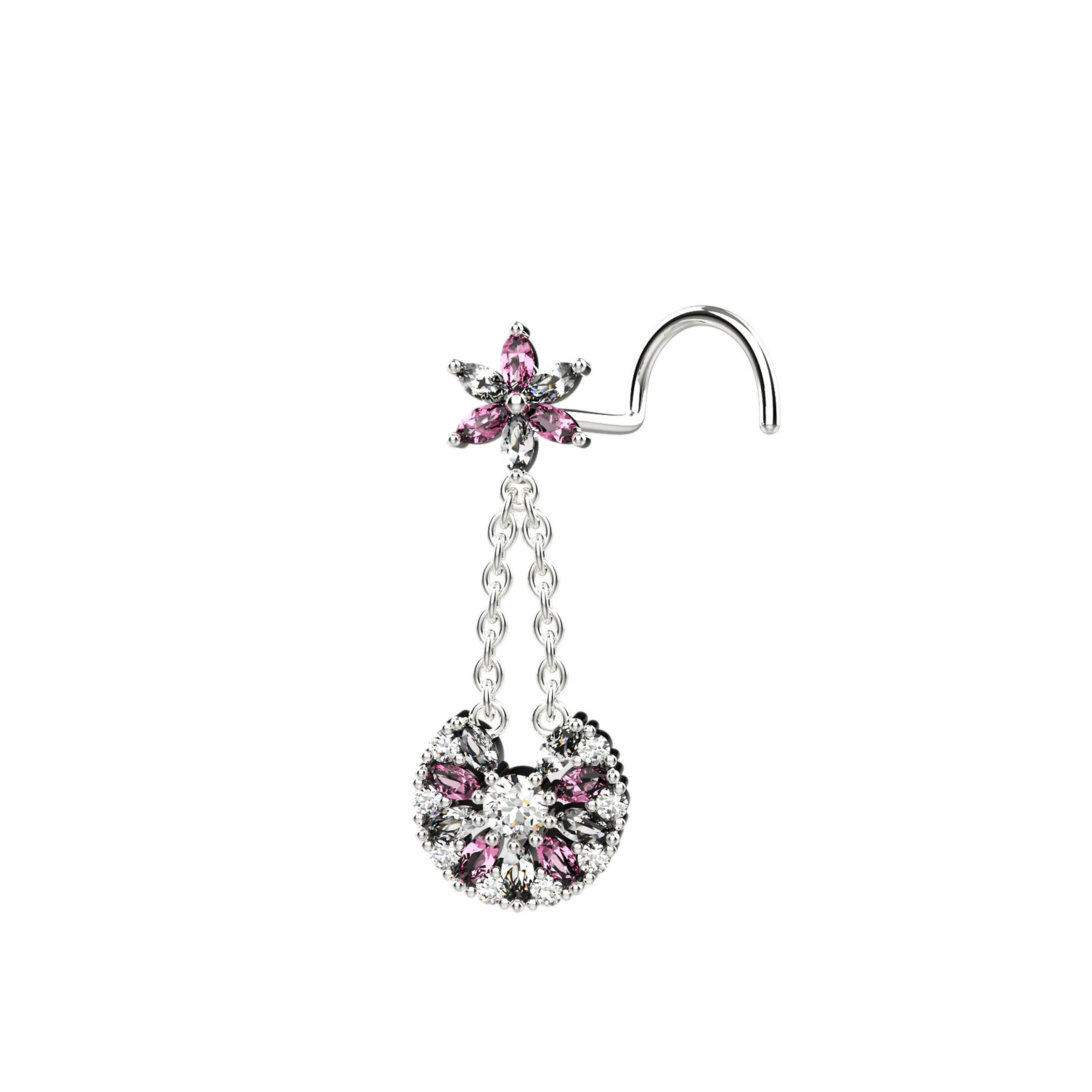 14k Gold Chain Dangle Nose Stud – Elegant Nose Piercing Jewelry