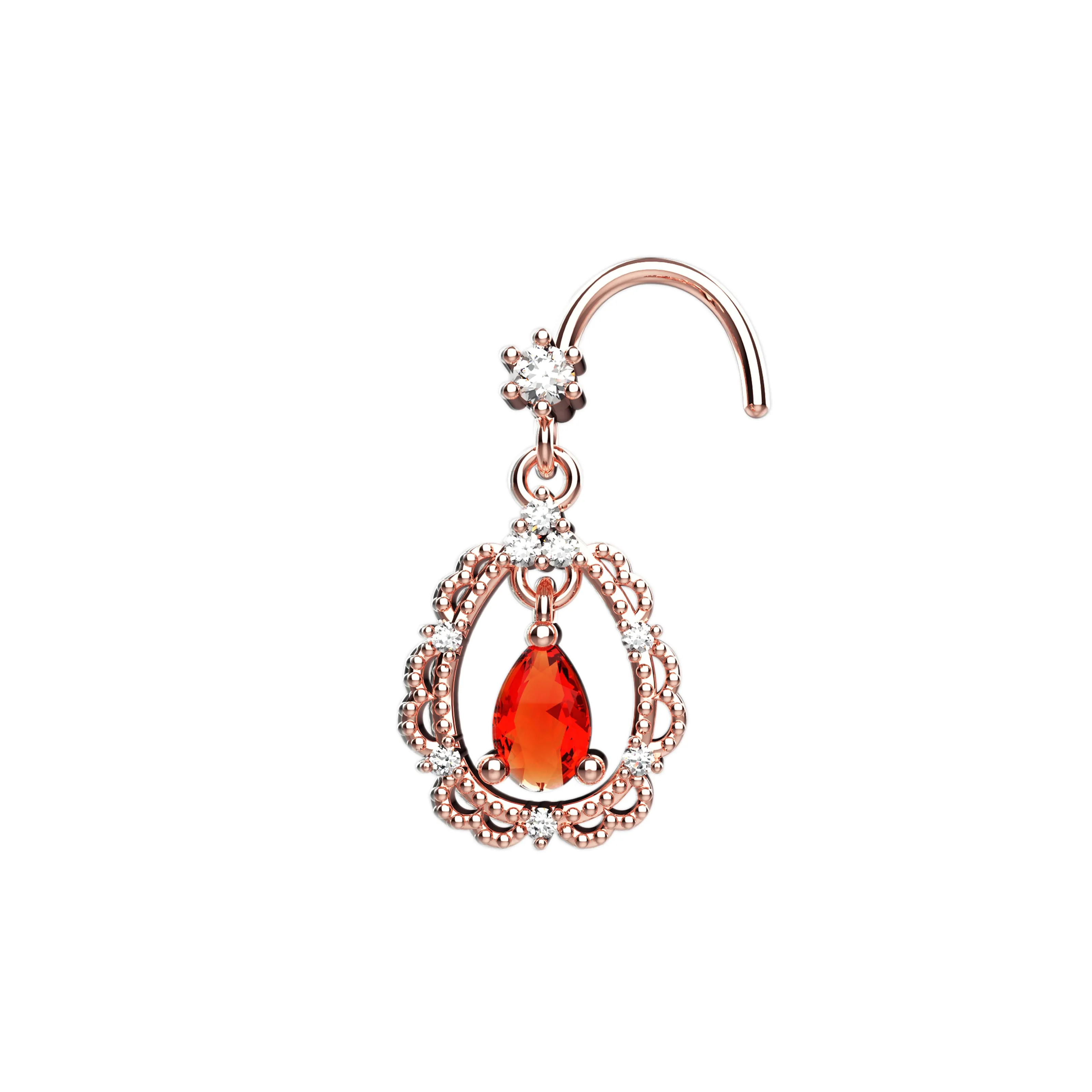 14k Gold Dangle Drop Nose Rings And Studs