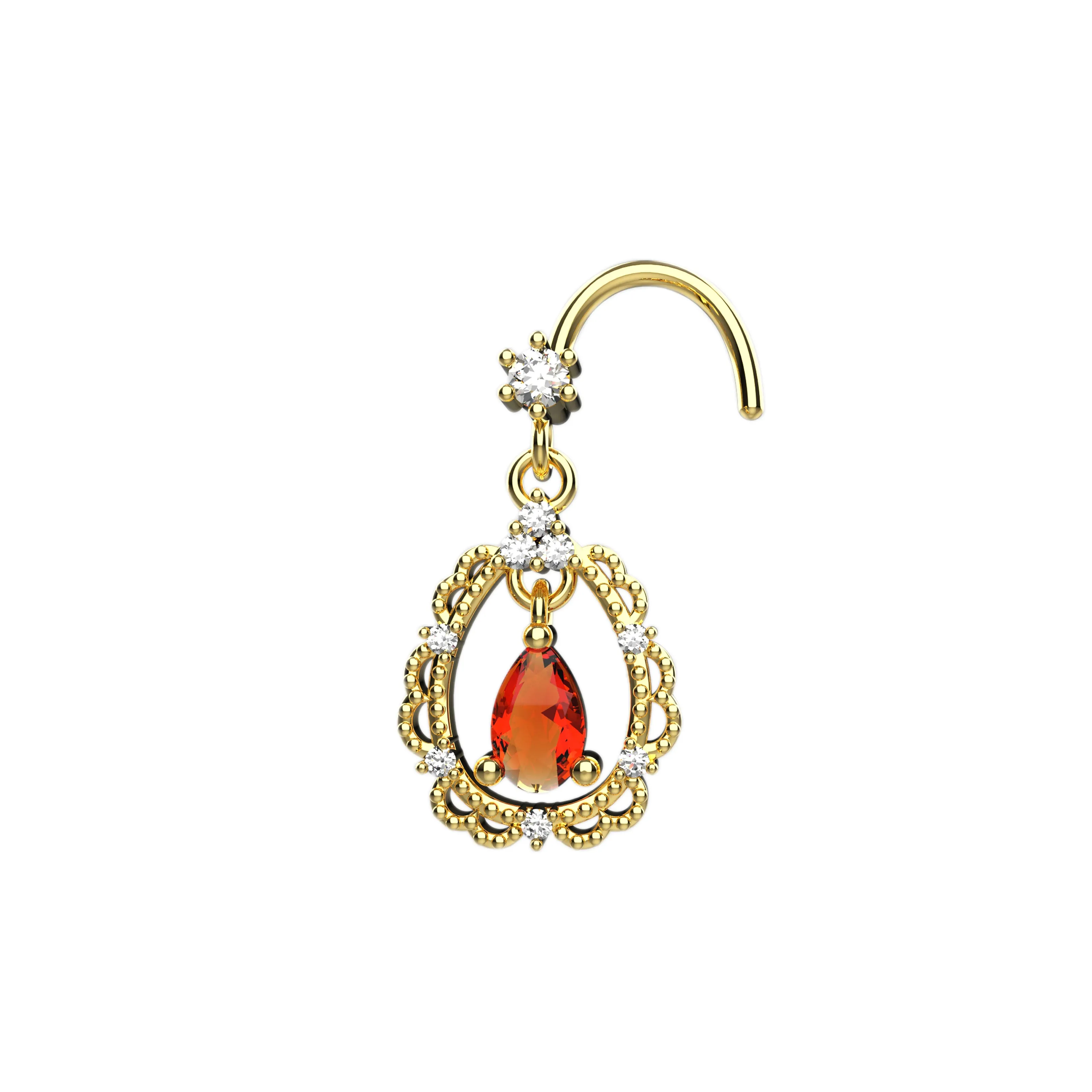 14k Gold Dangle Drop Nose Rings And Studs