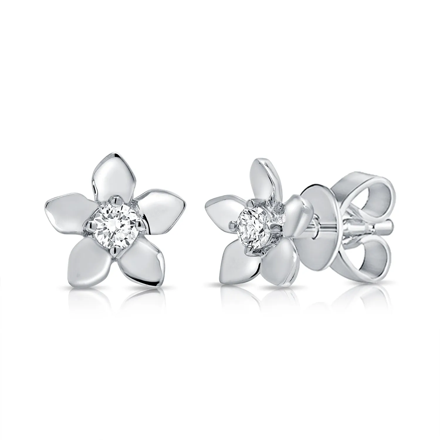 14K Gold Diamond Flower Stud Earrings