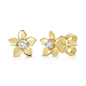 14K Gold Diamond Flower Stud Earrings