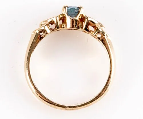14K Gold Filled Blue Topaz and Diamonds Ring - Size 6.5