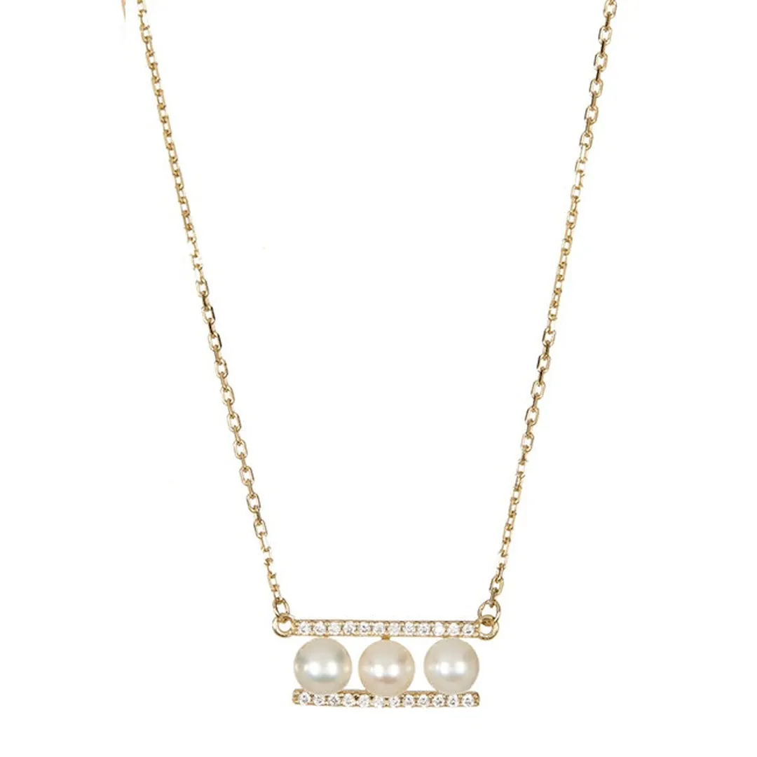 14k Gold Plated Pearl Bar Pendant Necklace