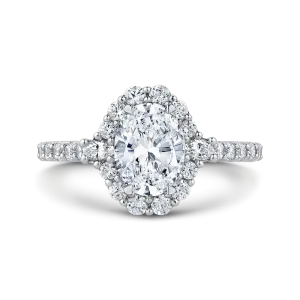 14K White Gold Oval Diamond Halo Engagement Ring (Semi Mount)