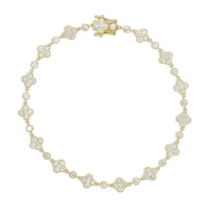 14k Yellow Gold 2.15Ct Diamond Clover 7 Inch Bracelet