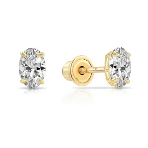 14k Yellow Gold CZ Oval Screw Backs