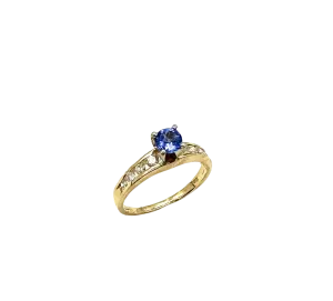14k Yellow Gold Ring with Round Tanzanite Center and Channel-Set Diamonds