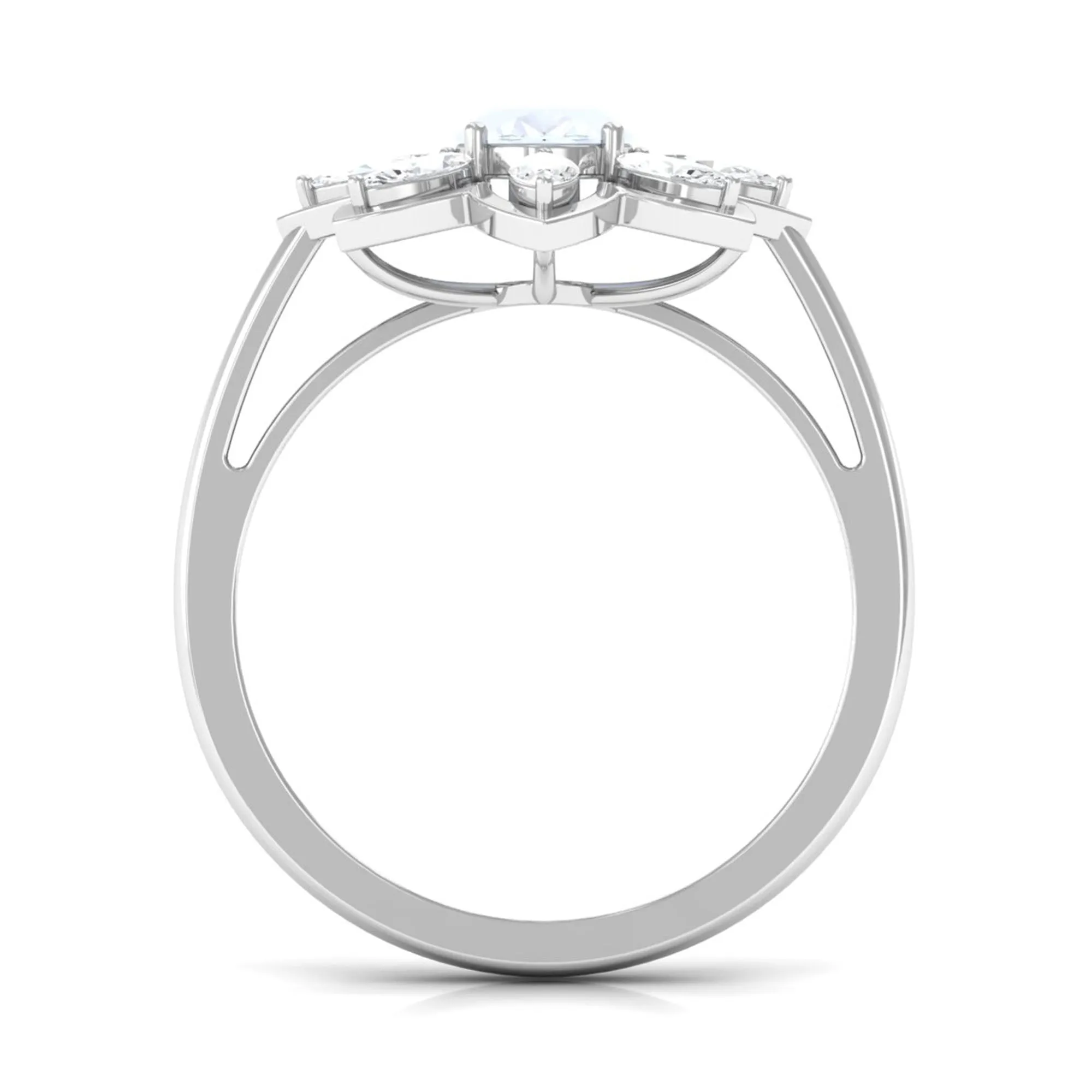 1.75 CT Oval Cut Moonstone and Moissanite Flower Cocktail Ring