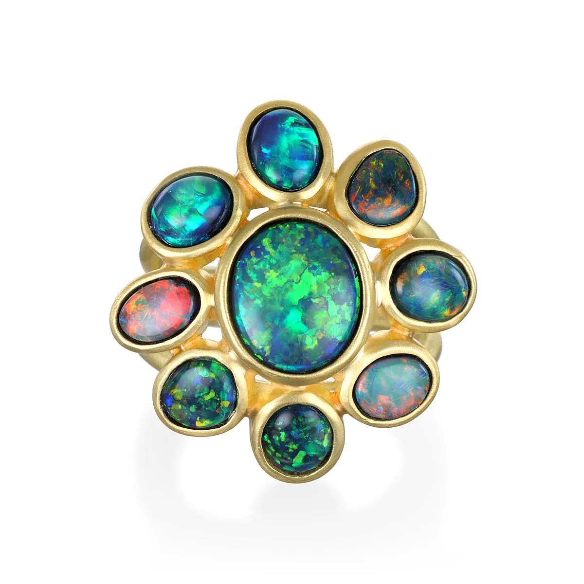 18 Karat Gold Australian Black Opal Daisy Ring