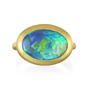 18 Karat Gold Diamond Halo Lightning Ridge Australian Black Opal Ring