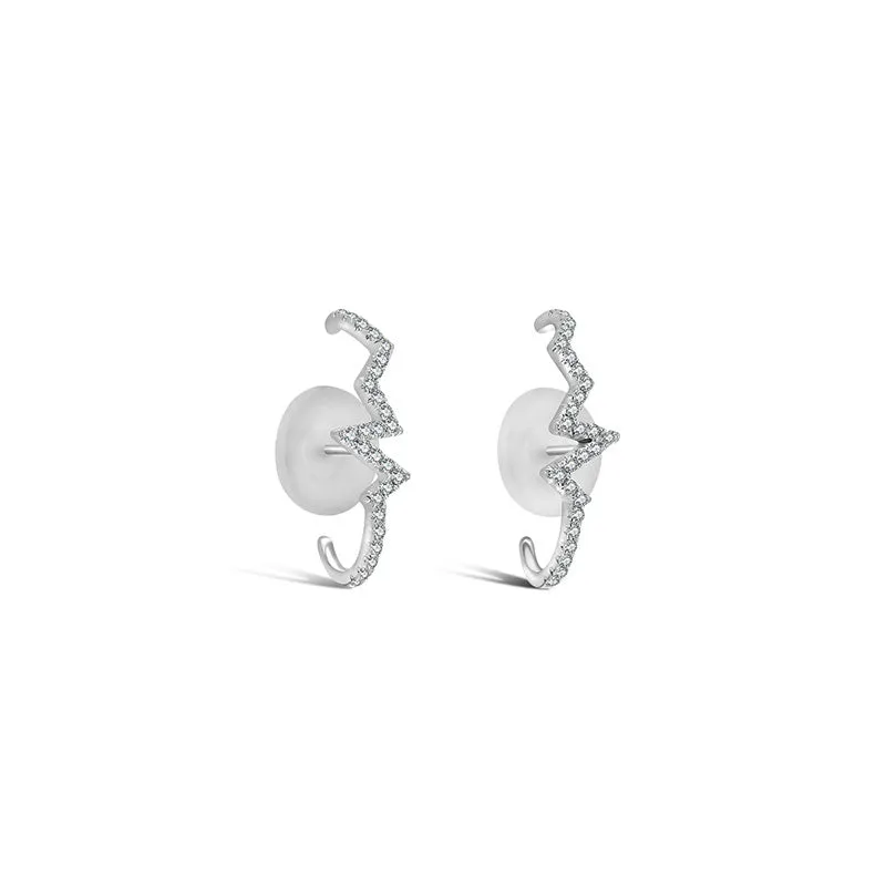 18k Gold Lightning Pattern Half Hoop Diamond Earring