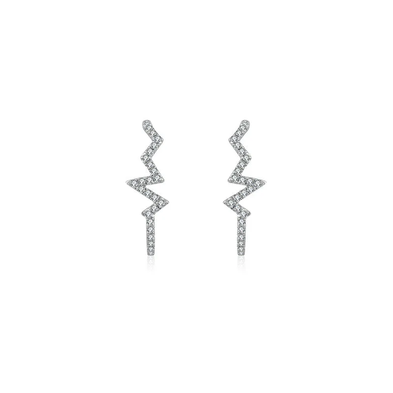 18k Gold Lightning Pattern Half Hoop Diamond Earring