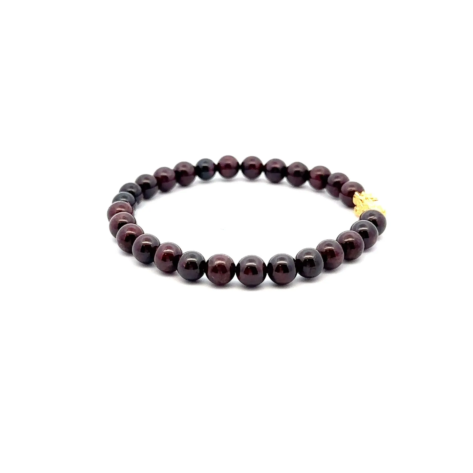 18K Gold Pixiu Piyao Lucky Charm Bracelet Natural Garnet  January Birthstones Gemstones 6mm Size 6.5"