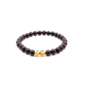 18K Gold Pixiu Piyao Lucky Charm Bracelet Natural Garnet  January Birthstones Gemstones 6mm Size 6.5"