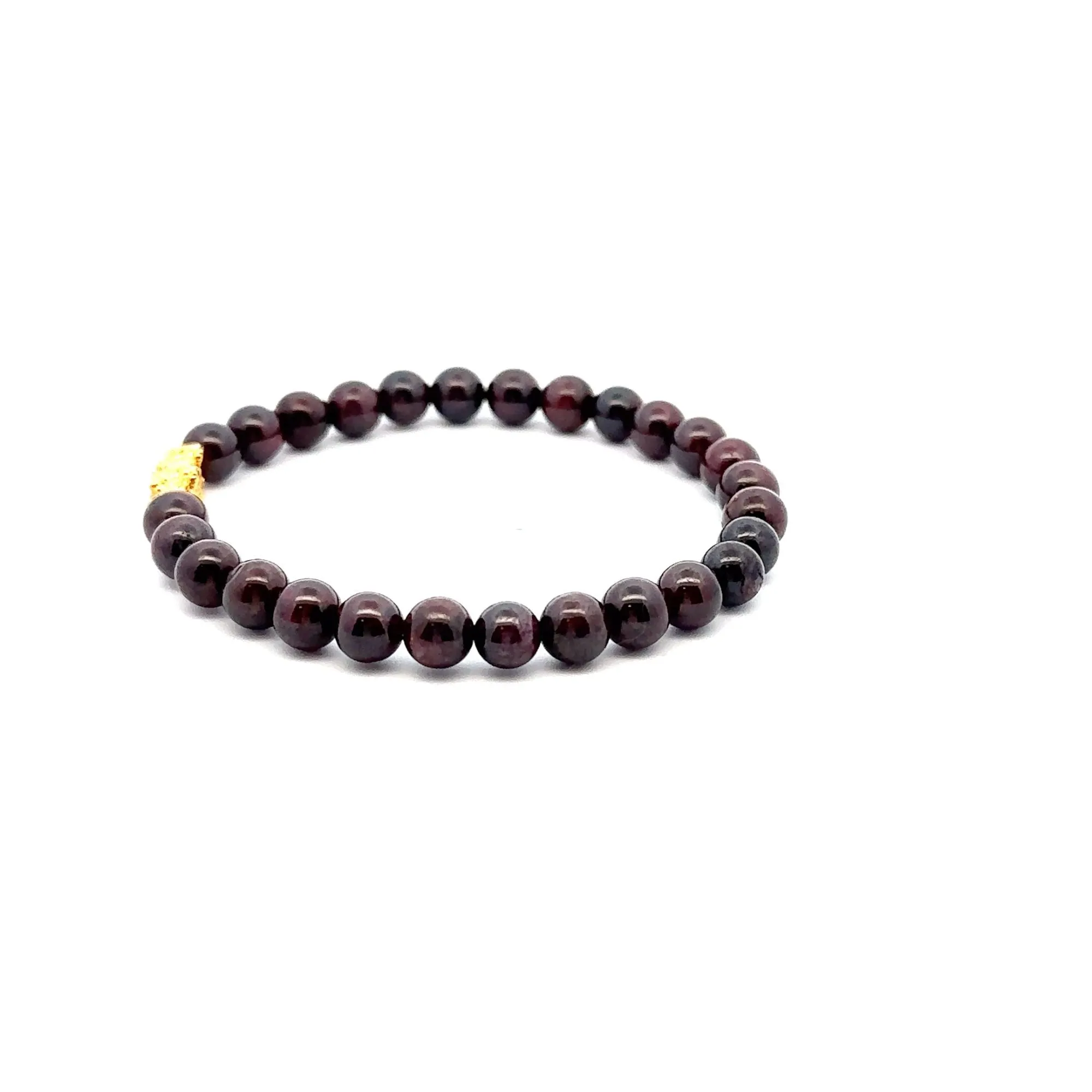 18K Gold Pixiu Piyao Lucky Charm Bracelet Natural Garnet  January Birthstones Gemstones 6mm Size 6.5"
