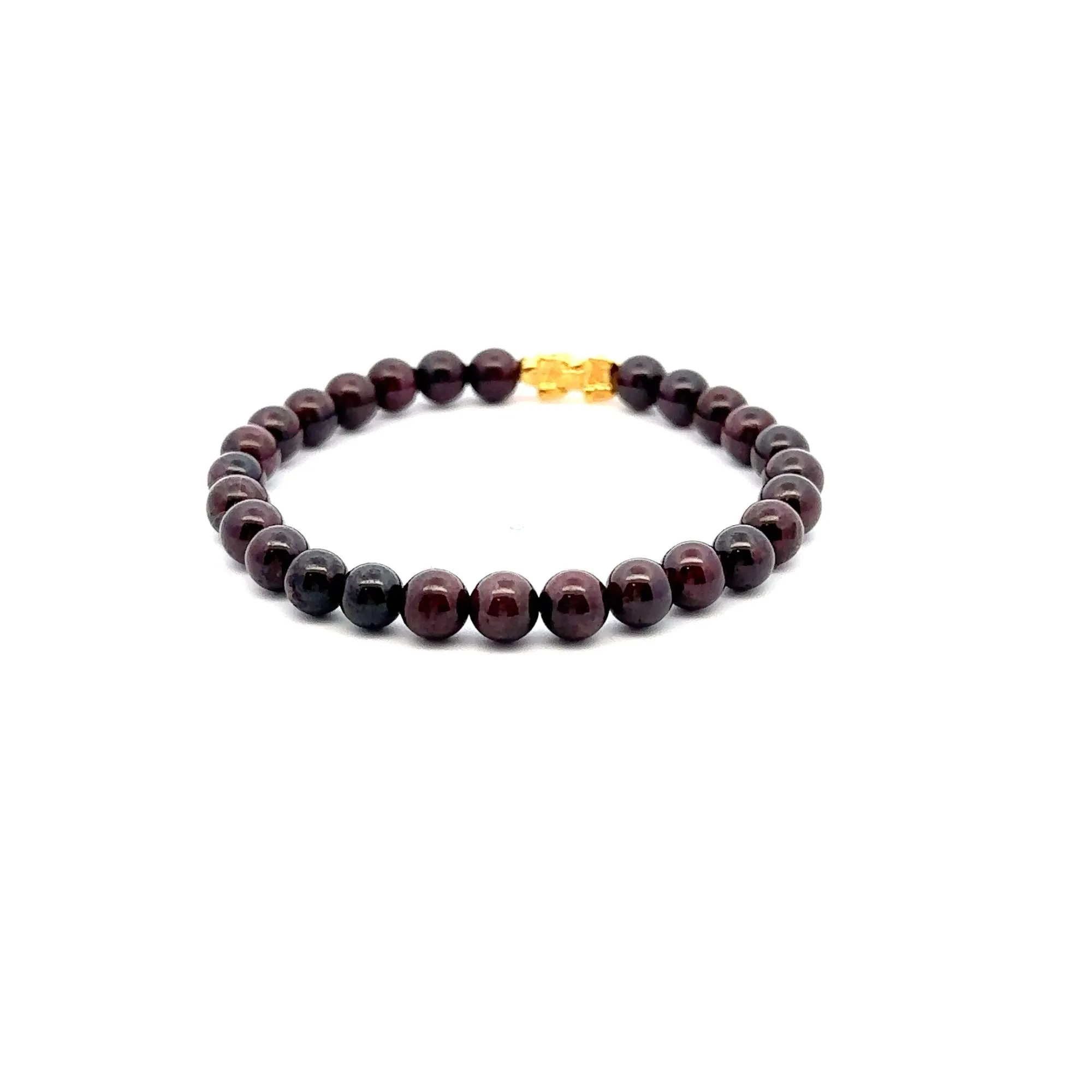 18K Gold Pixiu Piyao Lucky Charm Bracelet Natural Garnet  January Birthstones Gemstones 6mm Size 6.5"