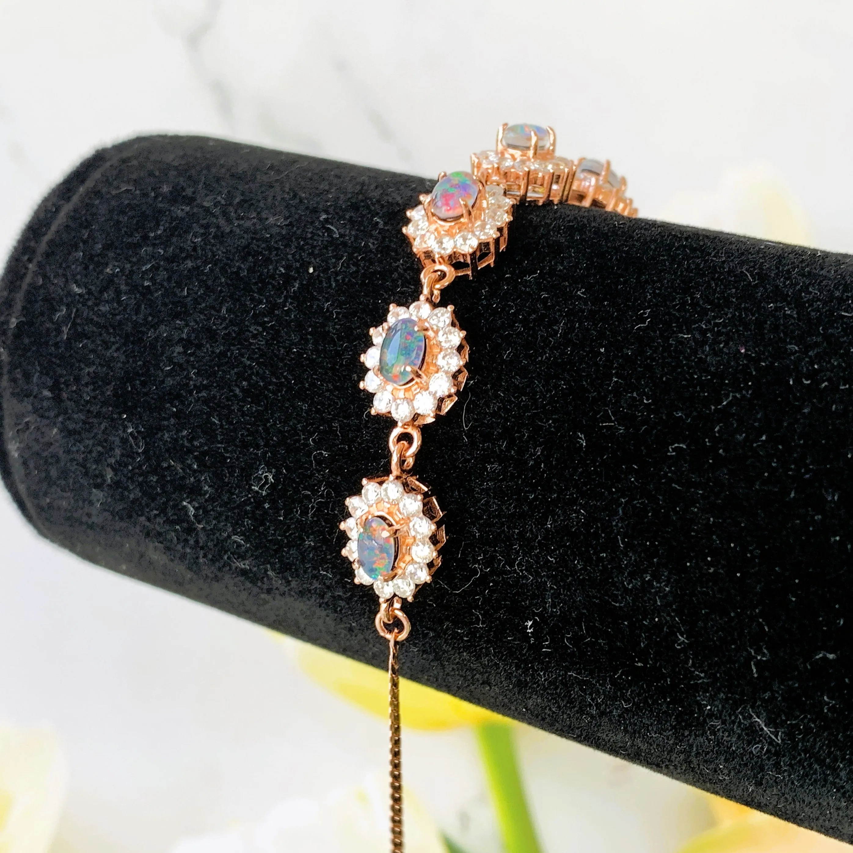 18kt Rose Gold plated Silver Opal 6x4mm Triplet cluster bracelet