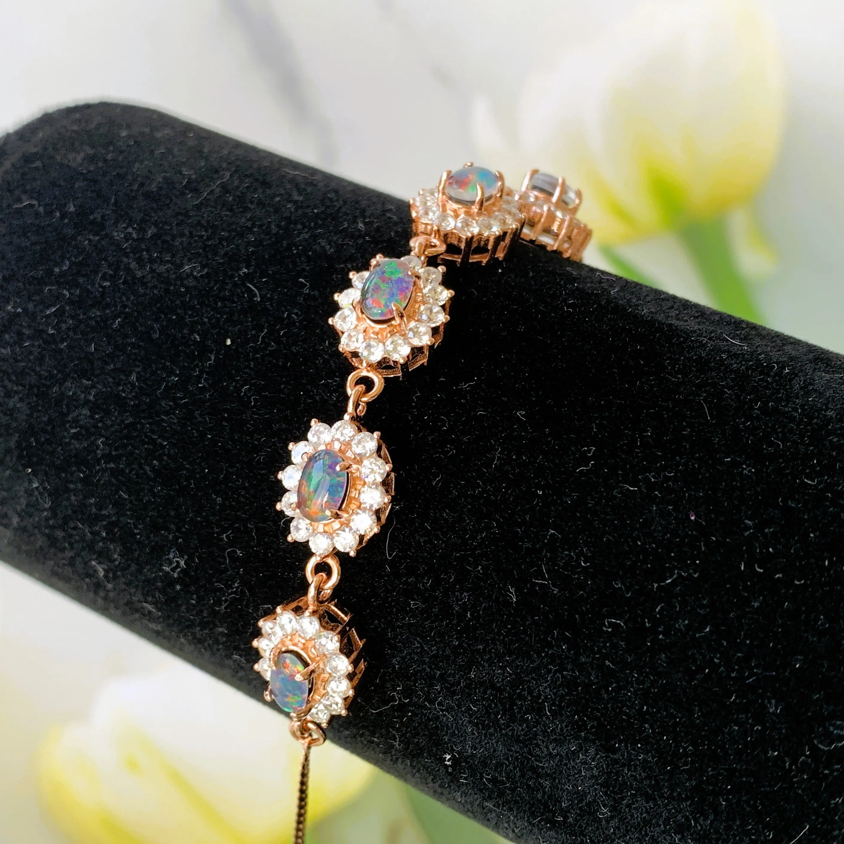 18kt Rose Gold plated Silver Opal 6x4mm Triplet cluster bracelet