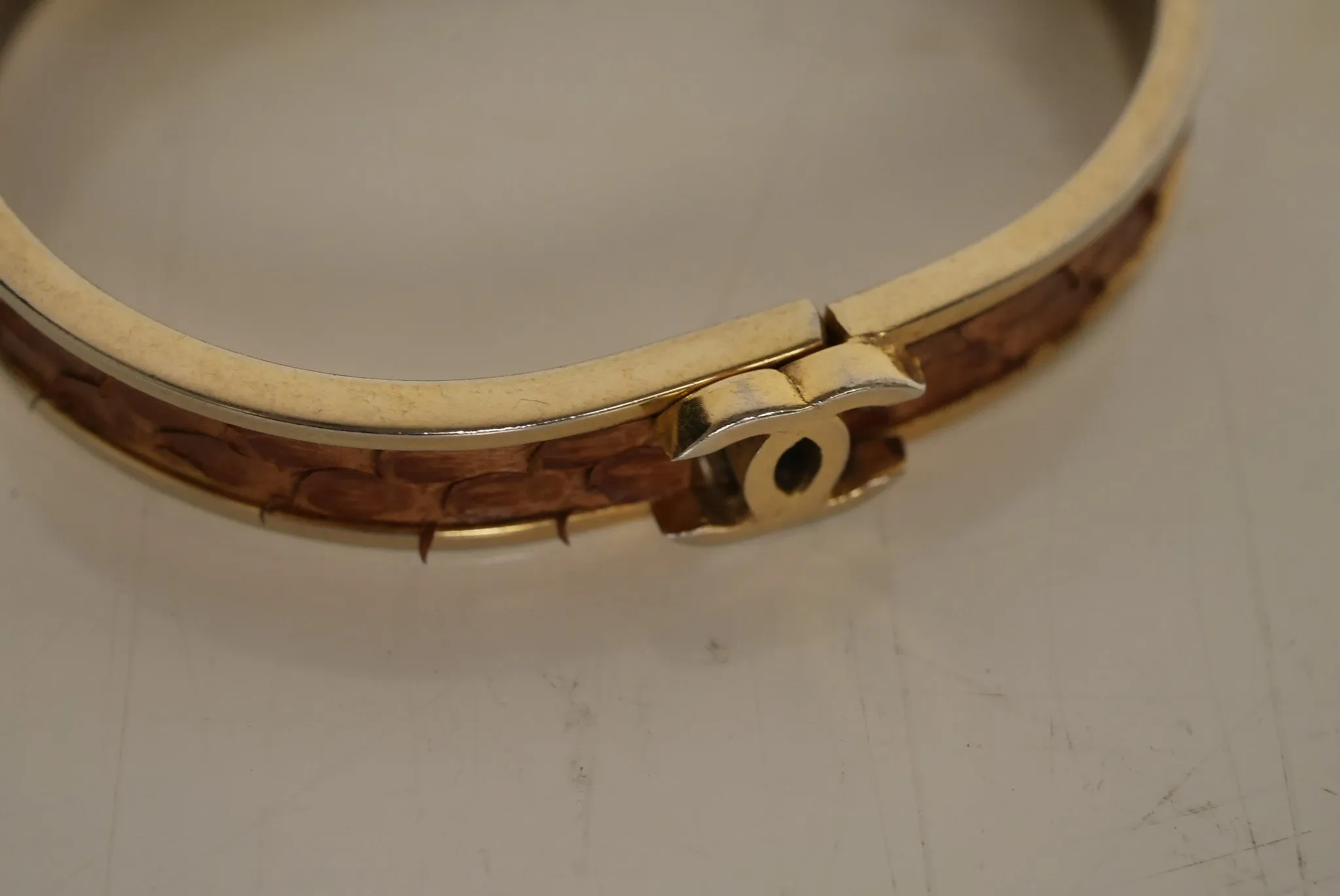 1970s Chanel bracelet snakeskin interlocked cc rare.