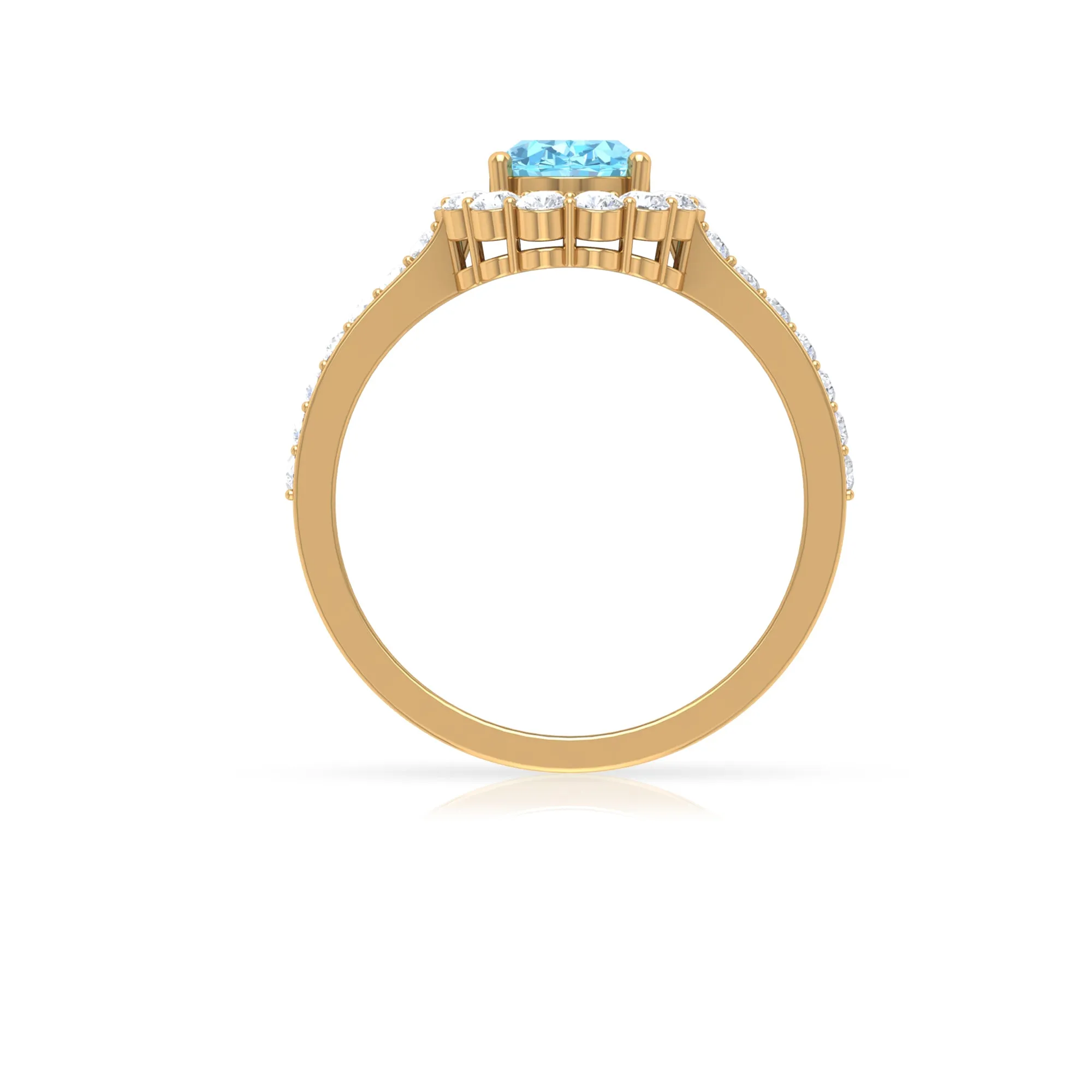 2.50 CT Oval Shape Solitaire Aquamarine and Moissanite Accent Engagement Ring