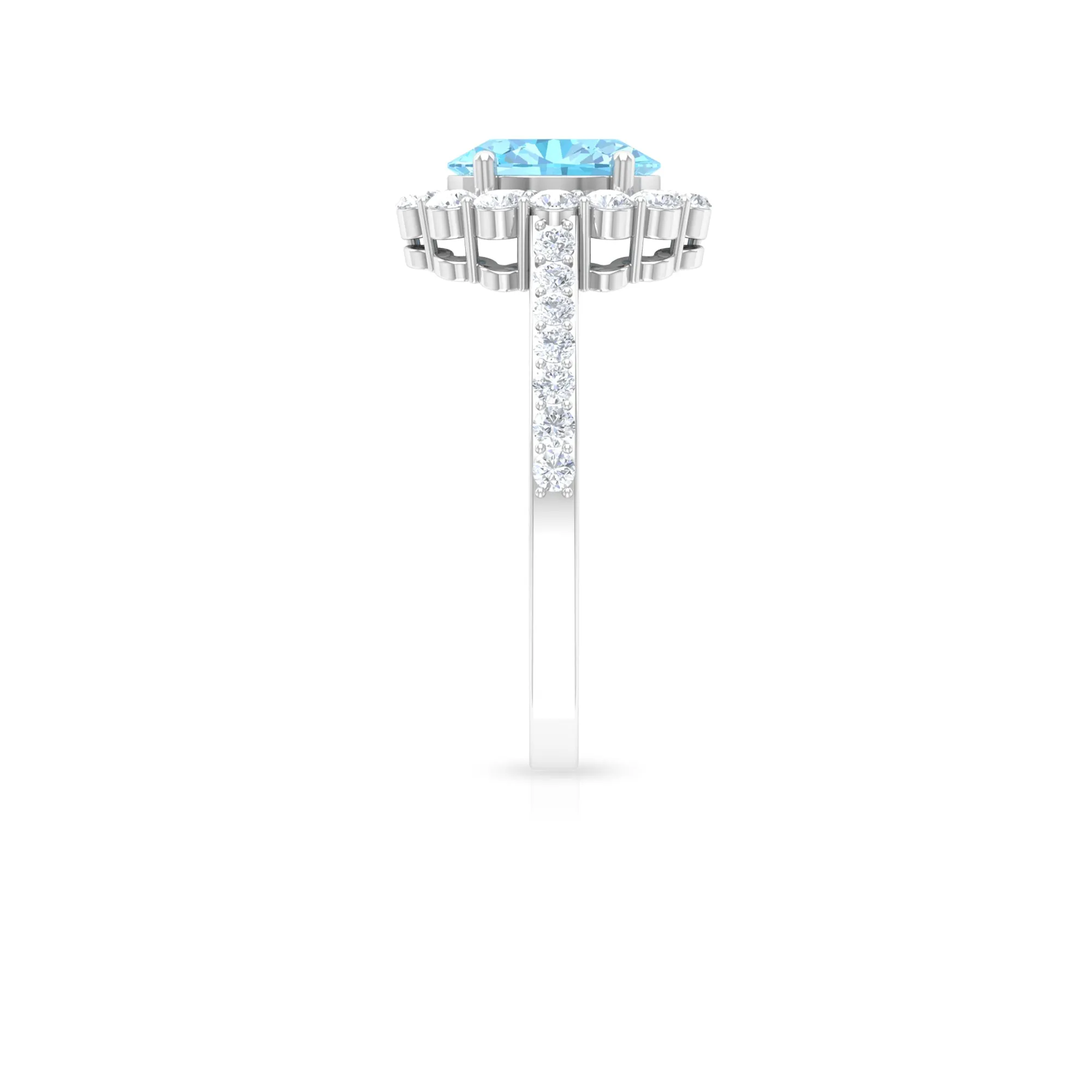 2.50 CT Oval Shape Solitaire Aquamarine and Moissanite Accent Engagement Ring