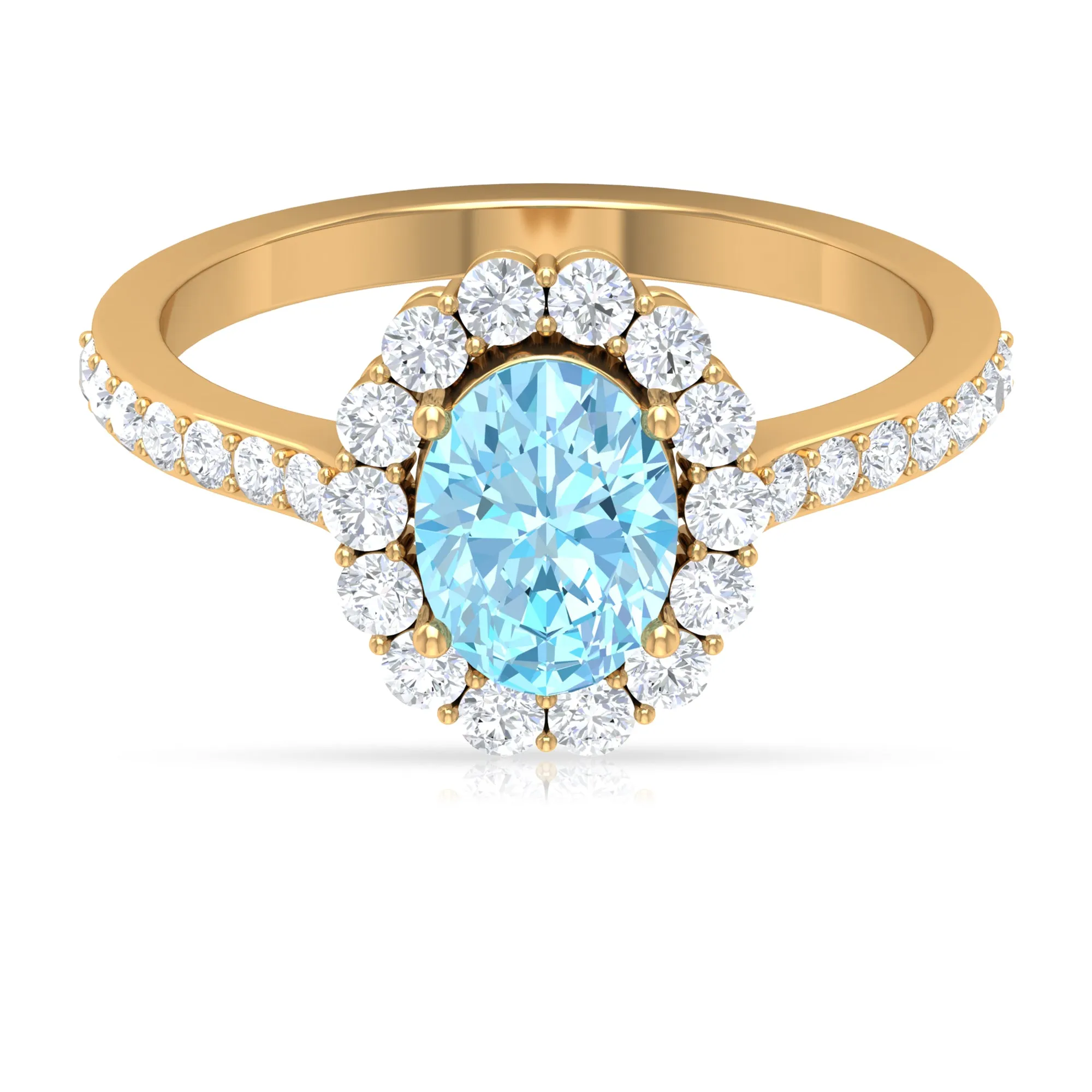 2.50 CT Oval Shape Solitaire Aquamarine and Moissanite Accent Engagement Ring