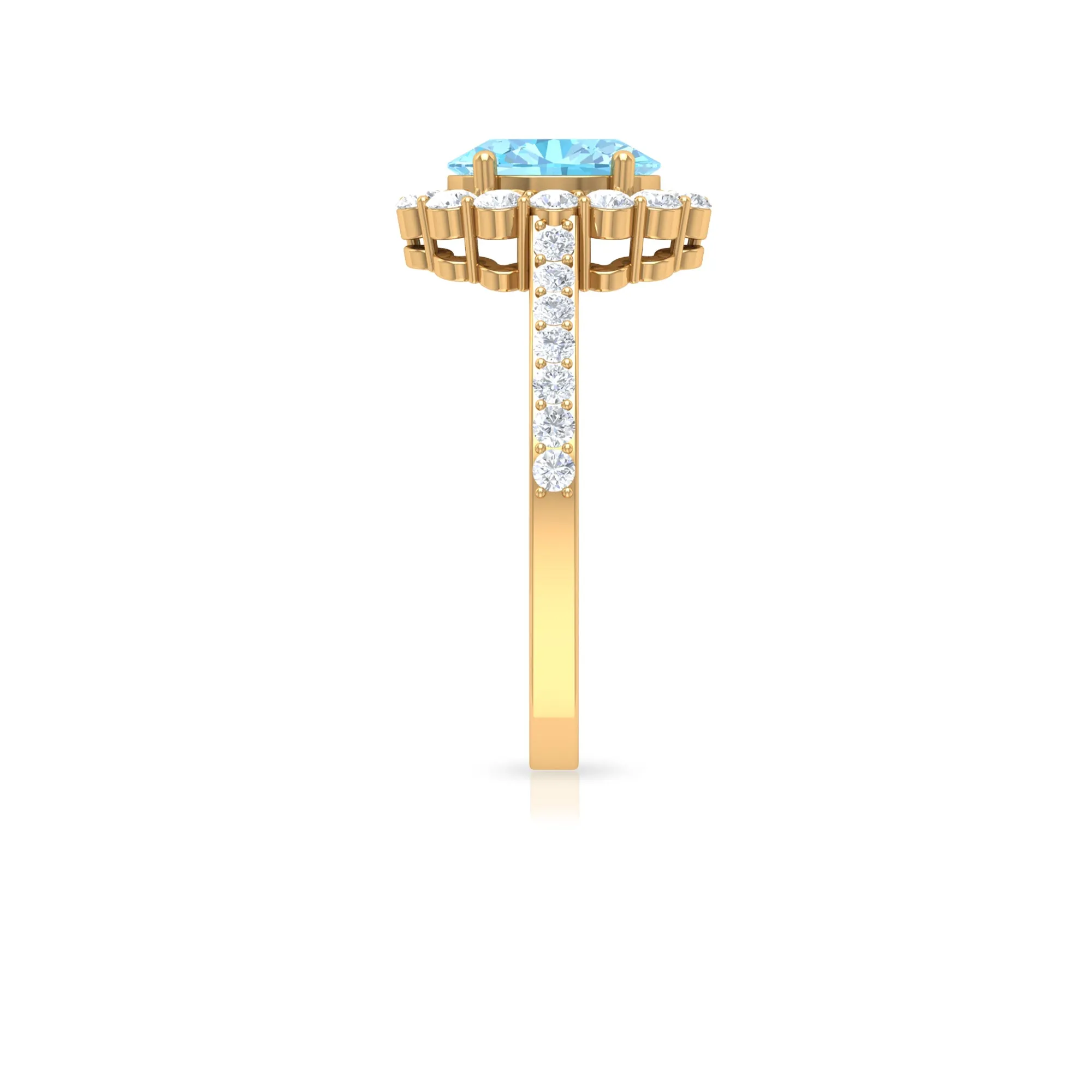 2.50 CT Oval Shape Solitaire Aquamarine and Moissanite Accent Engagement Ring