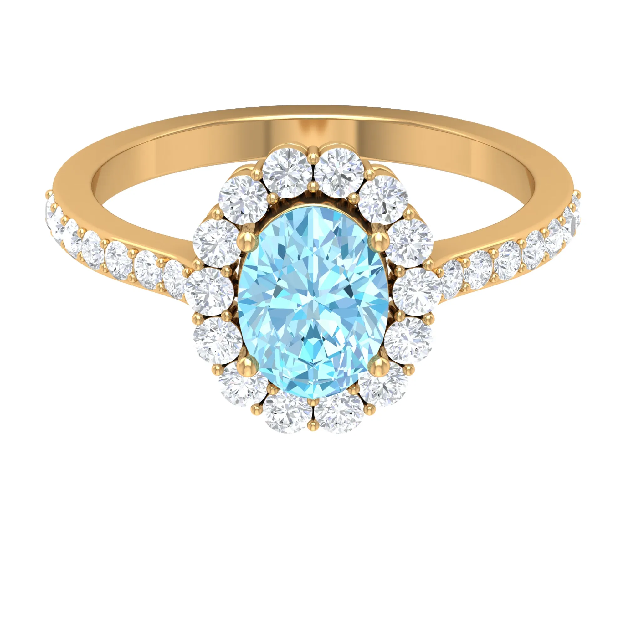 2.50 CT Oval Shape Solitaire Aquamarine and Moissanite Accent Engagement Ring