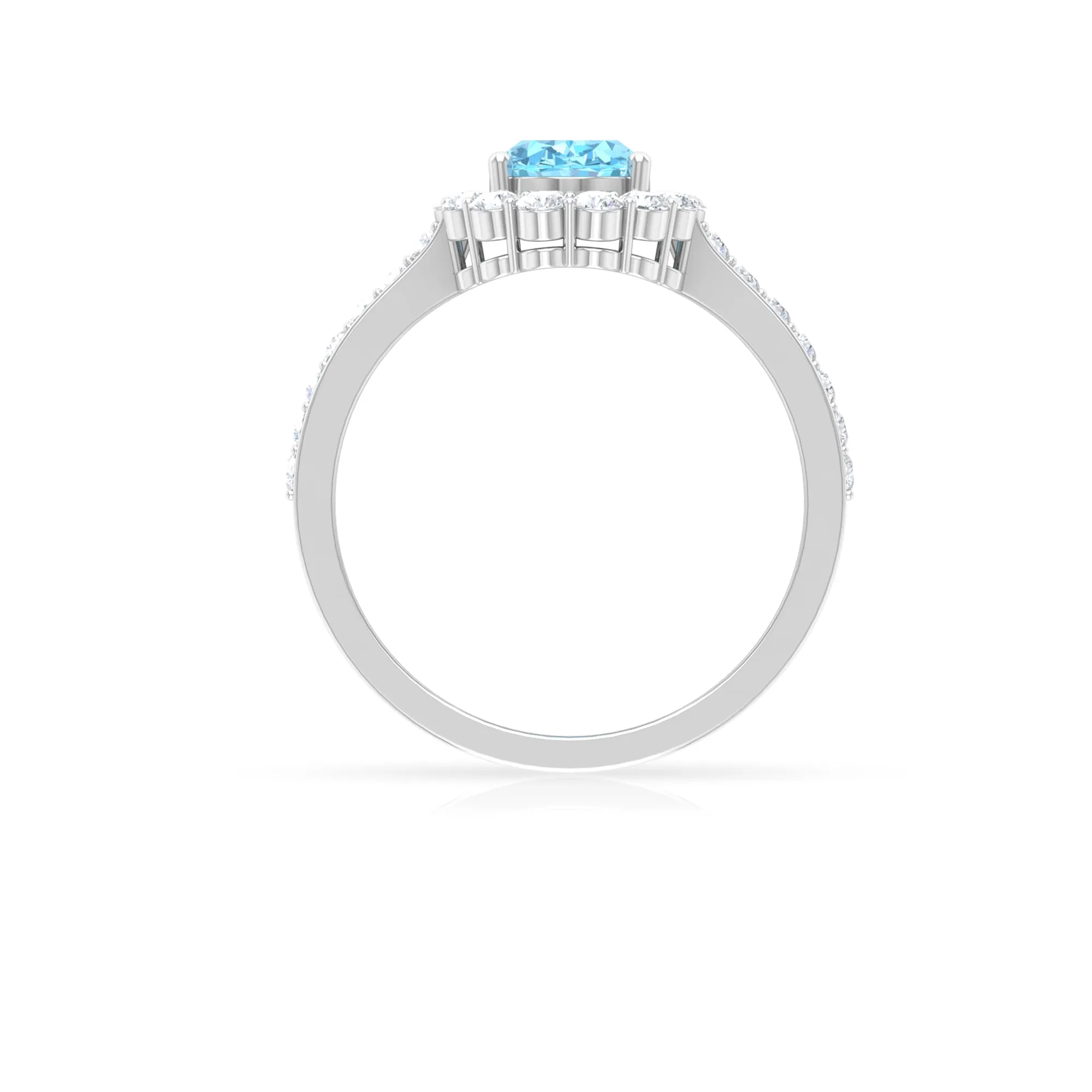 2.50 CT Oval Shape Solitaire Aquamarine and Moissanite Accent Engagement Ring